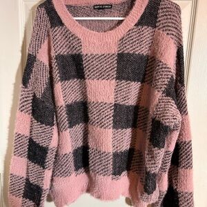 Moral Fiber Pink and Black Checkered Sweater
